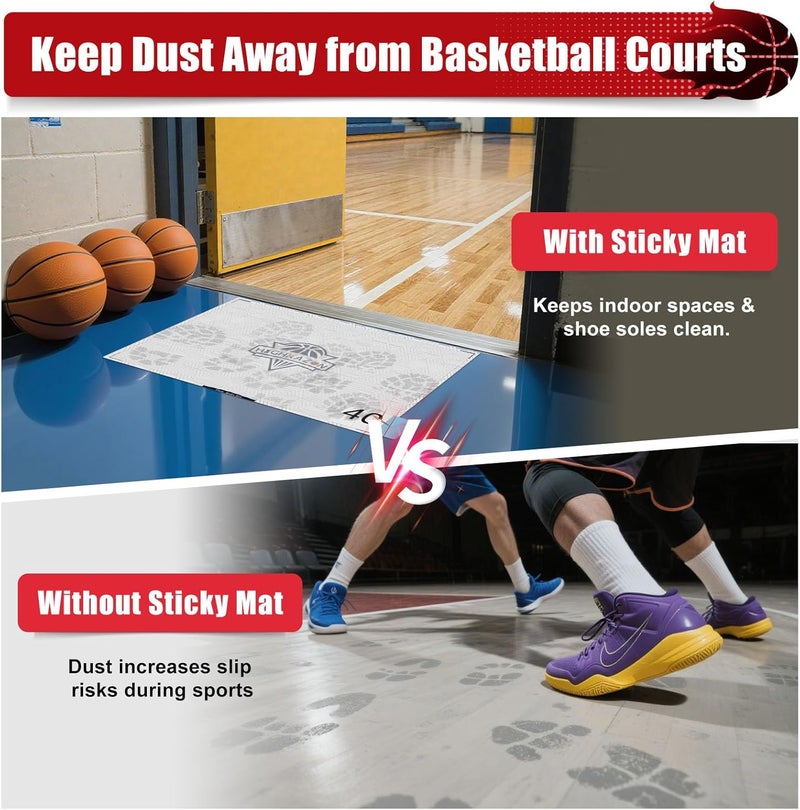 HIGHRAZON Courtside Basketball Sticky Mat,Non-Slip Sticky Shoe Mat for Basketball Court Shoe Grip,Courtside Shoe Grip Traction Mat,Improves Traction and Cleans Dust,Dirt,Includes 40 Sticky Sheets - Image 4